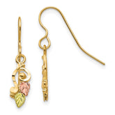 10k and 12k Tri-color Black Hills Gold Leaves Scroll Shepherd Hook Earrings