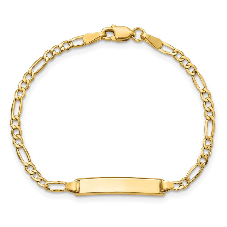 10k Polished Semi-Solid Chain/Solid Plate Figaro Link 20x4mm Plate 7 inch ID Bracelet