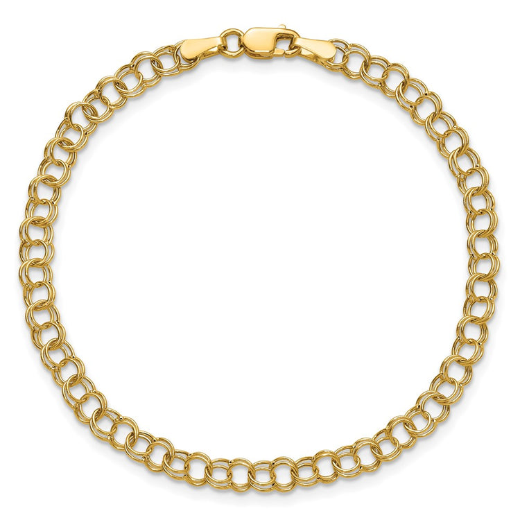 10k 4mm Hollow Double Link 7 inch Charm Bracelet