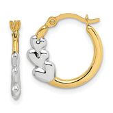 10K and White Rhodium Hearts Hollow Hoop Earrings