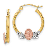 10k Tri-color Our Lady of Guadalupe Diamond-cut Hoop Earrings