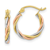 10k Tri-color Polished 2.5mm Twisted Round Hoop Earrings