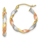 10k with White and Rose Rhodium Satin Twisted Round Hoop Earrings