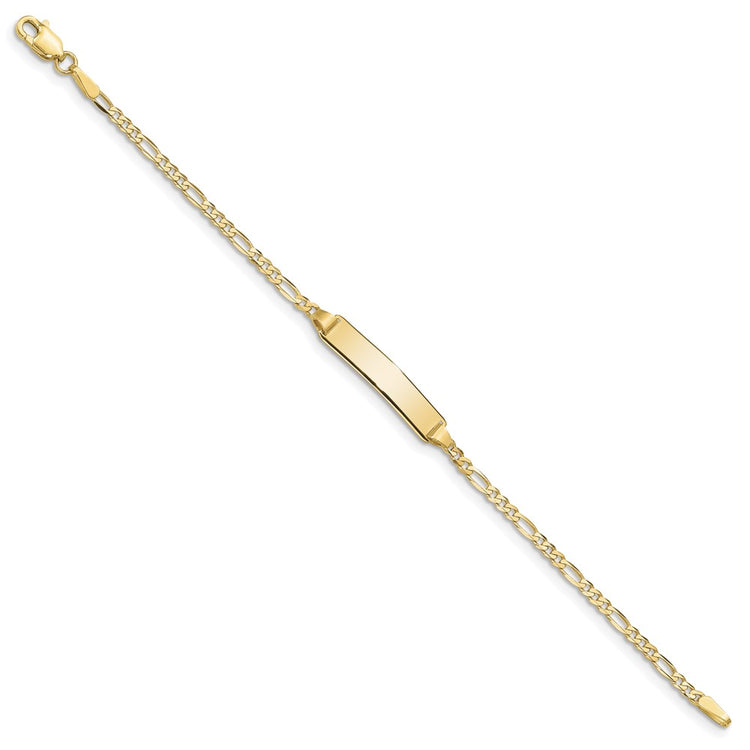 10k Solid Chain/Solid Plate Figaro Link 19.5x4mm Plate 6 inch Baby/Child ID Bracelet