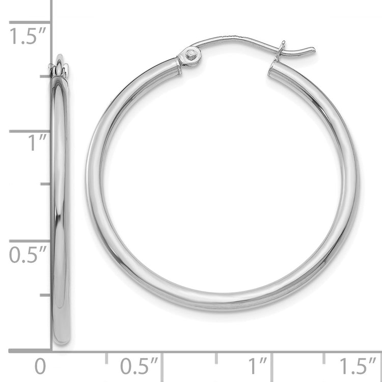 10K White Gold Polished 2mm Tube Hoop Earrings