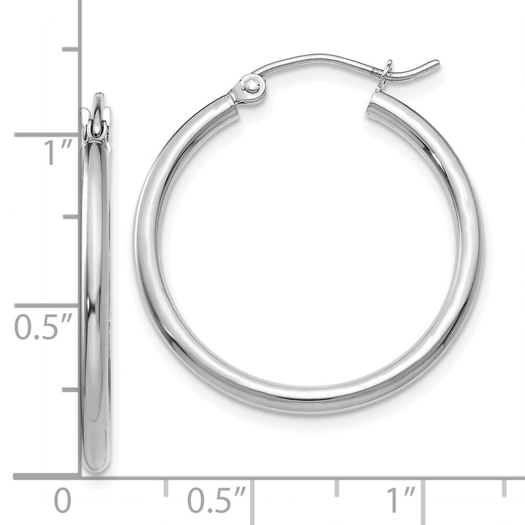 10K White Gold Polished 2mm Tube Hoop Earrings