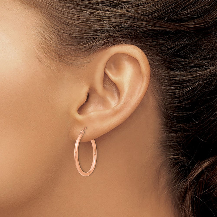 10K Rose Gold Polished 2mm Tube Hoop Earrings