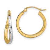 10k and White Rhodium Diamond-cut Textured Wavy Hoop Earrings