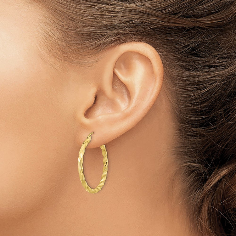 10k Polished & Satin Twisted Hoop Earrings