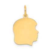 10K Plain Medium .018 Gauge Facing Right 13x14mm Engravable Girl Head Charm