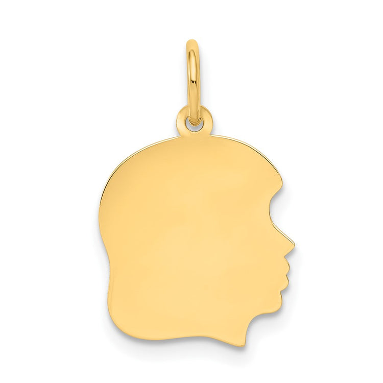 10K Plain Medium .018 Gauge Facing Right 13x14mm Engravable Girl Head Charm