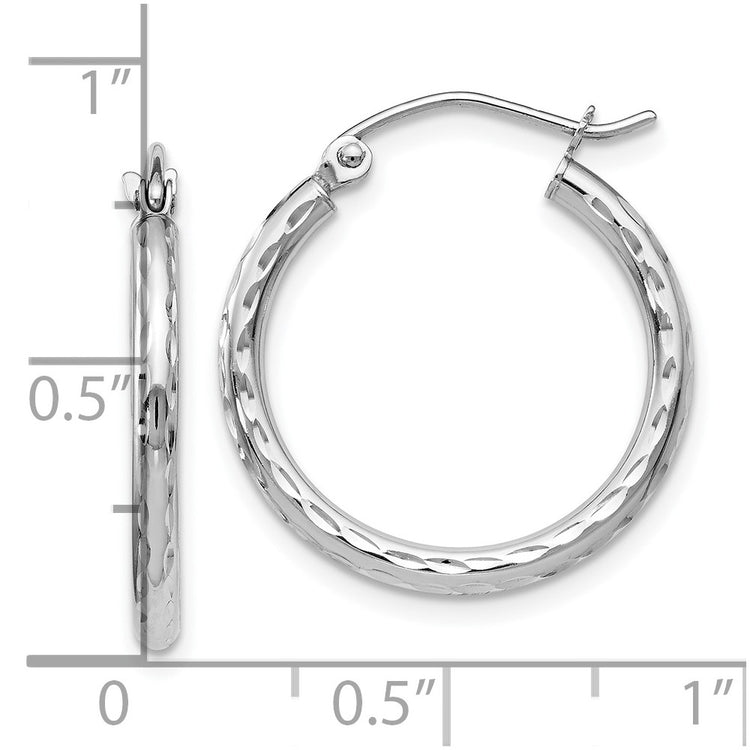 14K White Gold Round Hoop Earrings
