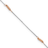 14K Two-Tone Mirror Beaded 4-Station 9 inch Plus 1 inch Extender - Total 10 inch Anklet