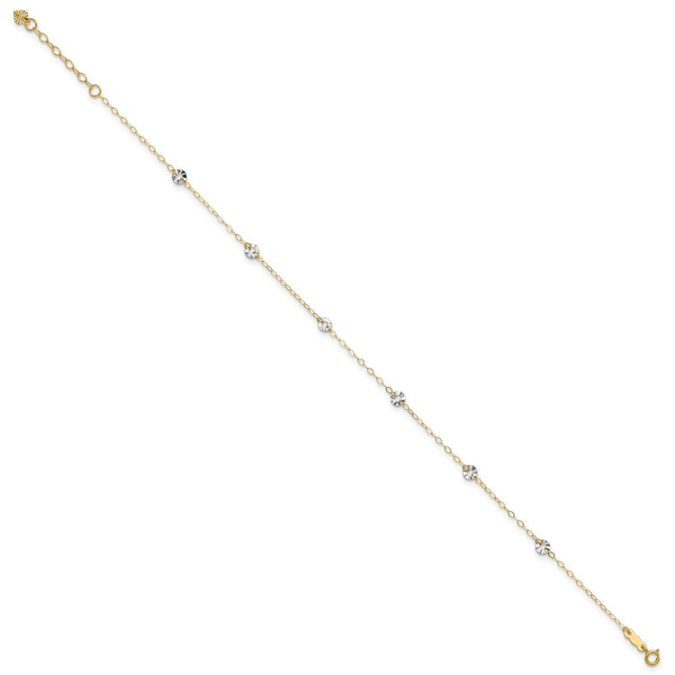14K Two-tone Chain and Wavy Circles 6-Station 9 inch Plus 1 inch Extender - Total 10 inch Anklet