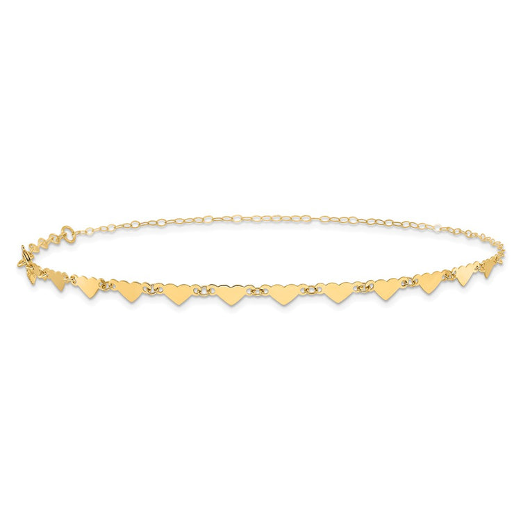 14K Hearts and Oval Links 9 inch Plus 1 inch Extender - Total 10 inch Anklet