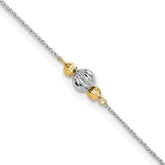 14K Two-tone Chain and Diamond-cut Beads 9 inch Plus 1 inch Extender - Total 10 inch Anklet