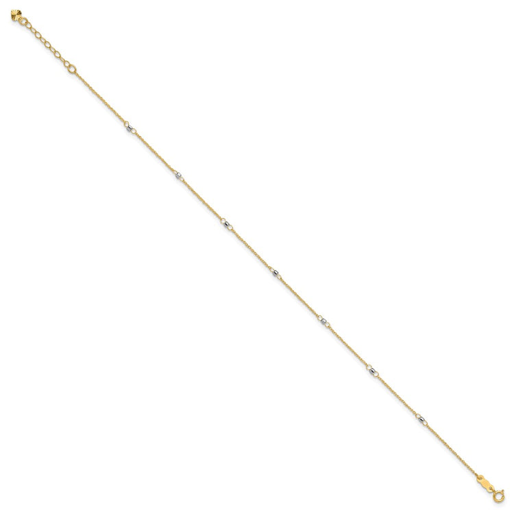14K Two-tone Ropa Chain Mirror Beads 7-Station 9 inch Plus 1 inch Extender - Total 10 inch Anklet