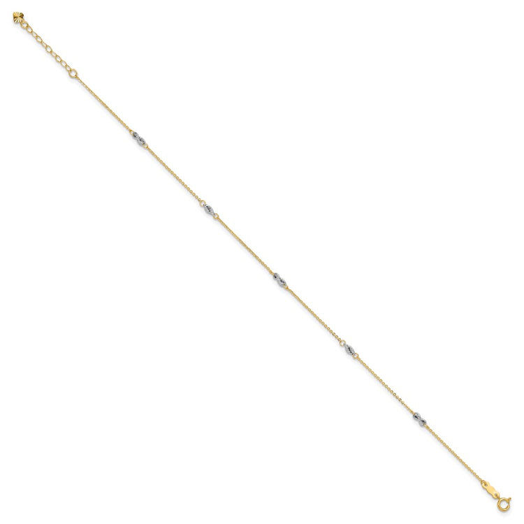 14K Two-tone Fancy Twist 5-Station 9 inch Plus 1 inch Extender - Total 10 inch Anklet