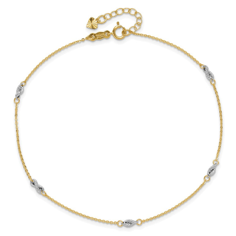 14K Two-tone Fancy Twist 5-Station 9 inch Plus 1 inch Extender - Total 10 inch Anklet