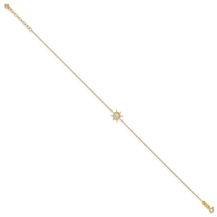 14k Ships Wheel 9 inch Plus 1 inch Extender - Total 10 inch Anklet