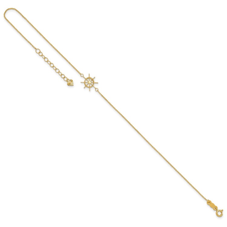 14k Ships Wheel 9 inch Plus 1 inch Extender - Total 10 inch Anklet
