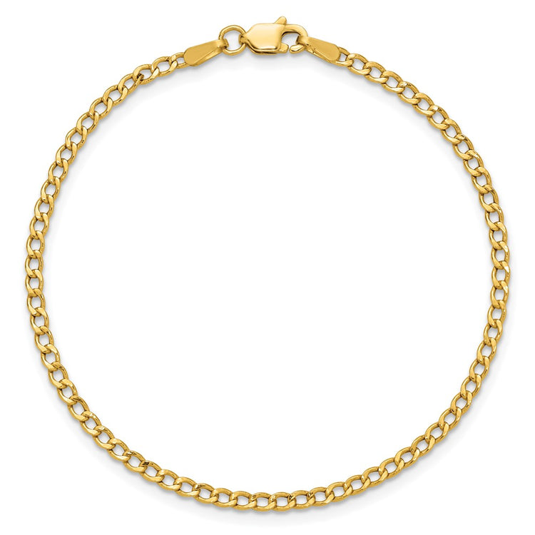 14K 7 inch 2.5mm Semi-Solid Curb with Lobster Clasp Bracelet