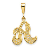 14KY Polished Script Filigree Letter A Initial Pendant