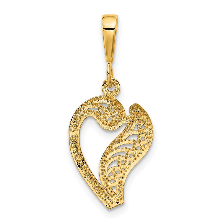 14KY Polished Script Filigree Letter V Initial Pendant