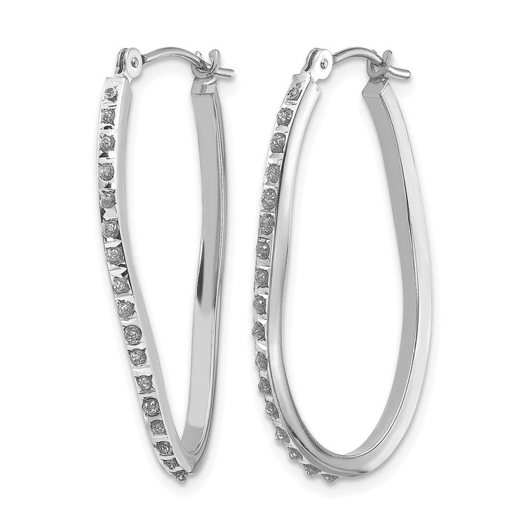 14k White Gold Diamond Fascination Diamond Dust/Accent 1x30mm Oval Twist Hoop Earrings