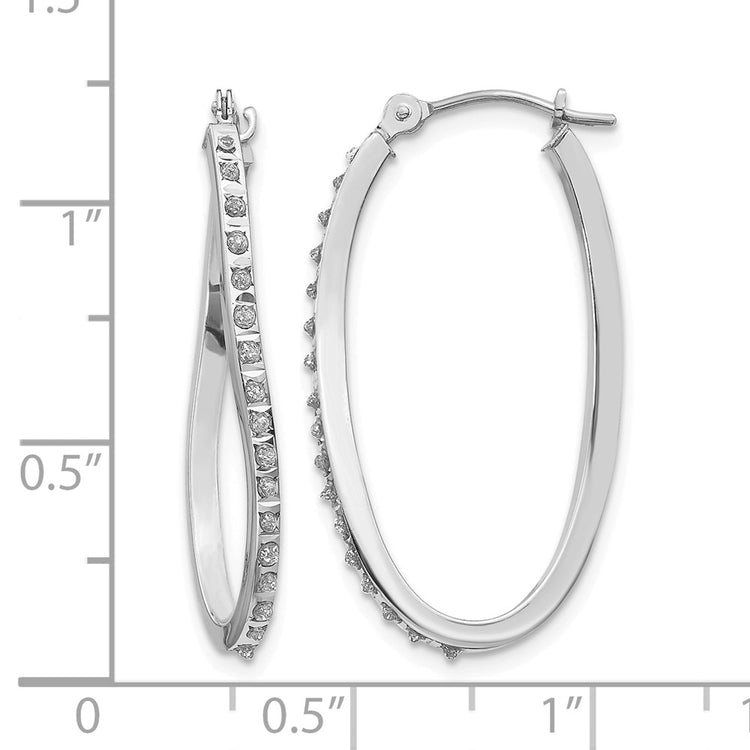 14k White Gold Diamond Fascination Diamond Dust/Accent 1x30mm Oval Twist Hoop Earrings