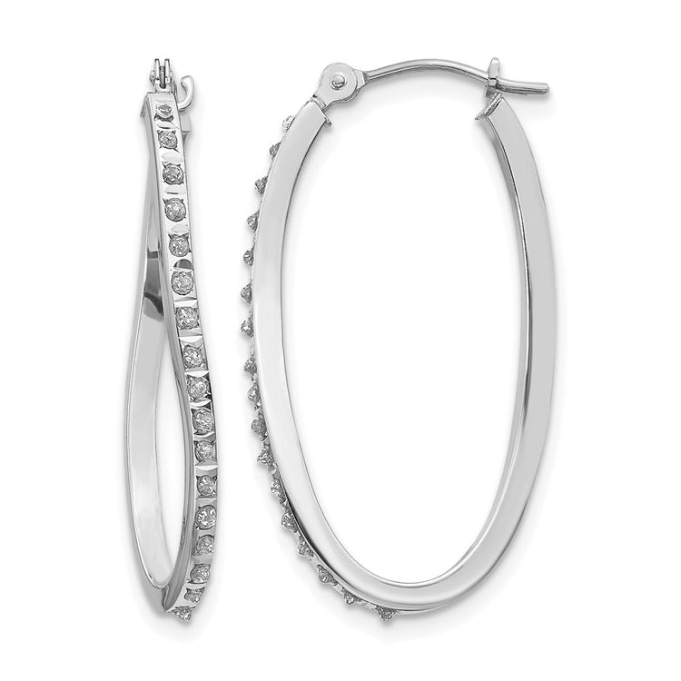 14k White Gold Diamond Fascination Diamond Dust/Accent 1x30mm Oval Twist Hoop Earrings