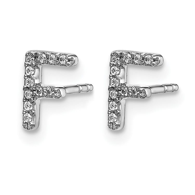 14k White Gold Diamond Initial F Post Earrings