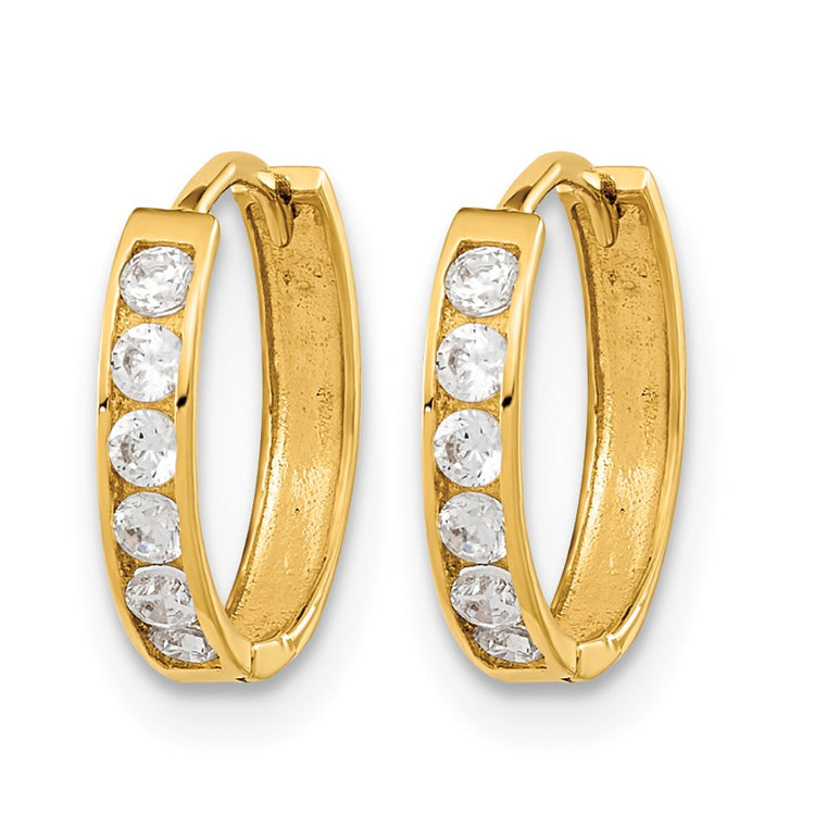 14k Madi K CZ 2x11mm Hinged Hoop Earrings