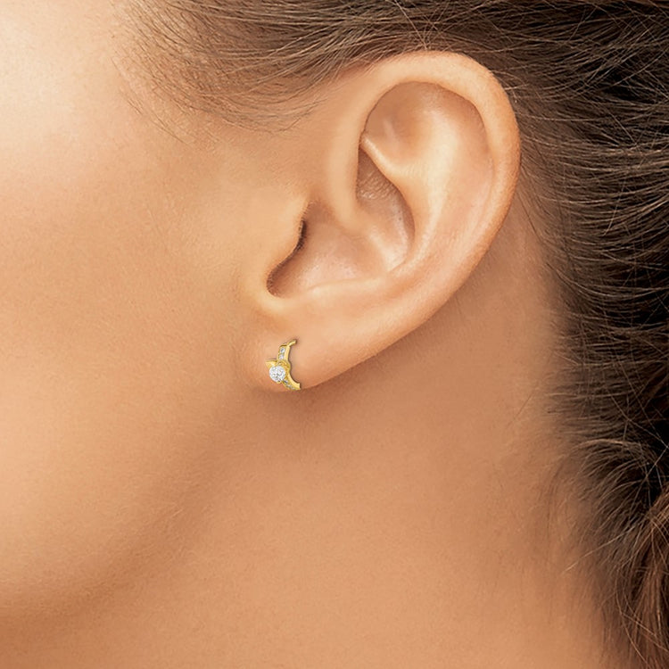 14k Madi K CZ Heart Childrens Hinged Hoop Earrings
