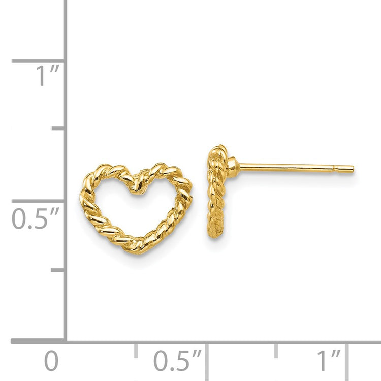 14k Polished Open Twisted Heart Post Earrings