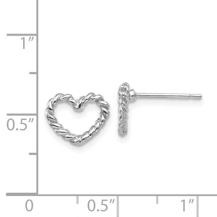 14k White Gold Polished Open Twisted Heart Post Earrings