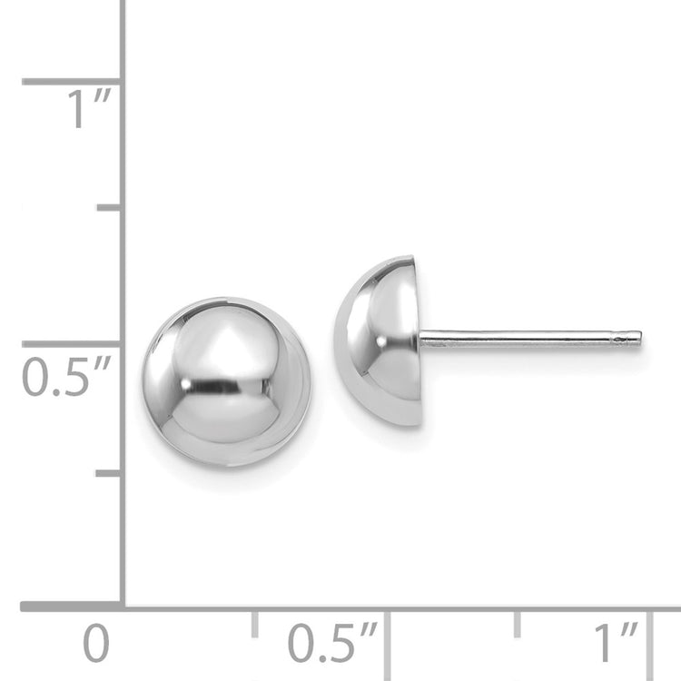 14k White Gold 8mm Polished Half Ball Post Earrings