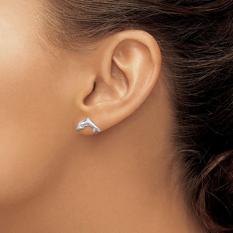 14k White Gold Dolphin Post Earrings