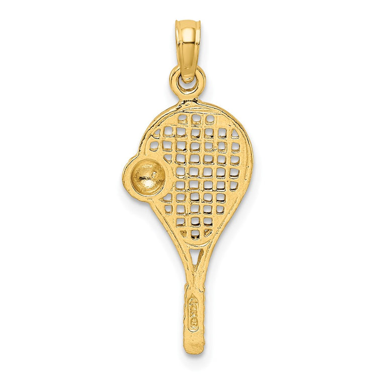 14k and White Rhodium Polished Tennis Racquet and Ball Pendant