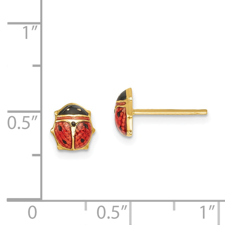 14k Medium Red and Black Enameled Ladybug Post Earrings