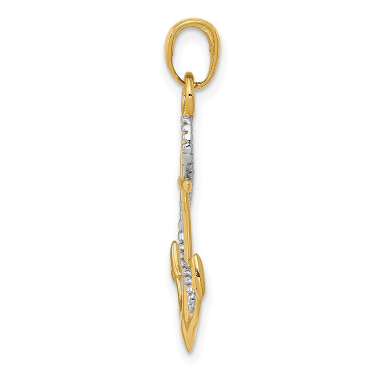 14K Two-tone Polished Anchor with Rope Pendant