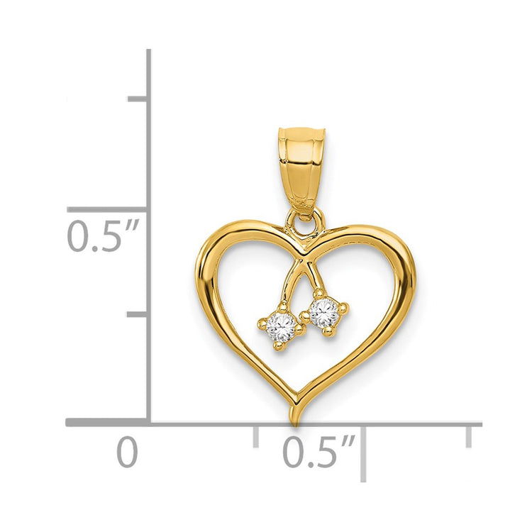 14k 2-CZ Cut-out Heart Pendant