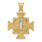 14K Yellow Gold + White Rhodium St. Benedict Cross Pendant