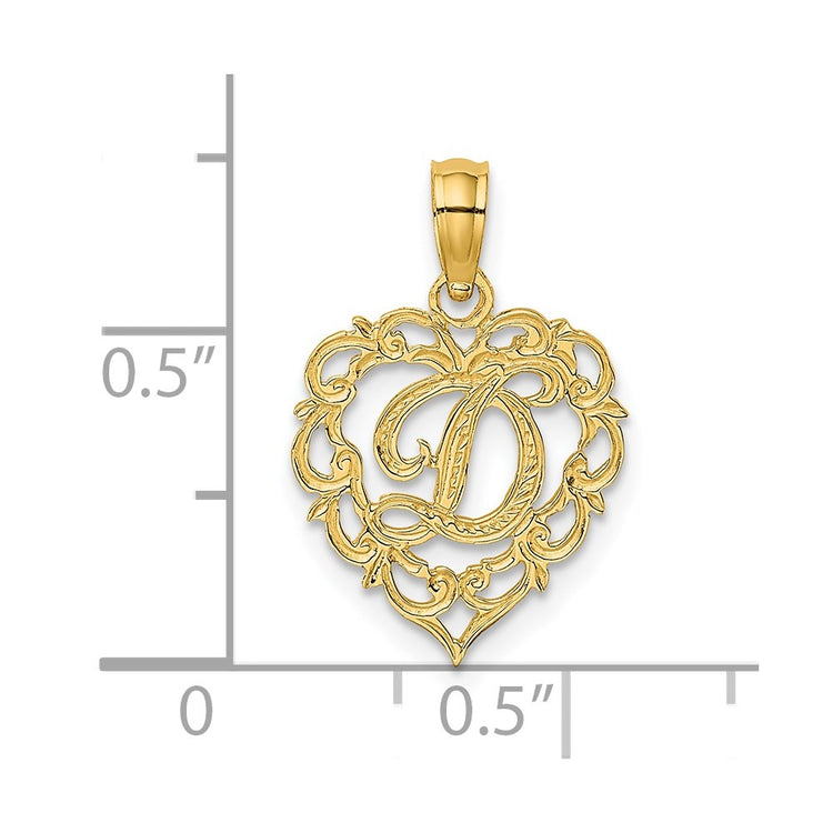 The Heart Initial Pendant 'D' — 14K Yellow Gold