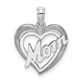 14K White Gold MOM Inside Heart Charm Pendant