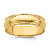 Sterling Silver Gold-plated 6mm Half Round Milgrain Size 10 Band
