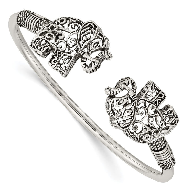 Sterling Silver Polished Antiqued Turtle Flexible Bangle