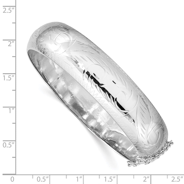 Sterling Silver Rhodium-Plated D/C 10.25mm Hinged Bangle Bracelet