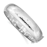 Sterling Silver Rhodium-plated D/C 10.25mm Hinged Bangle Bracelet