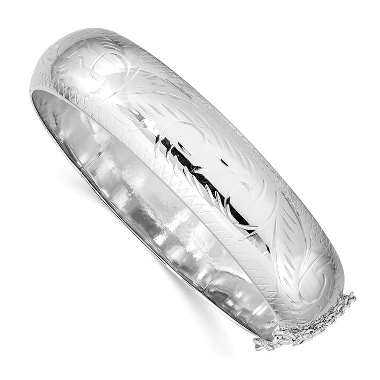 Sterling Silver Rhodium-plated D/C 10.25mm Hinged Bangle Bracelet
